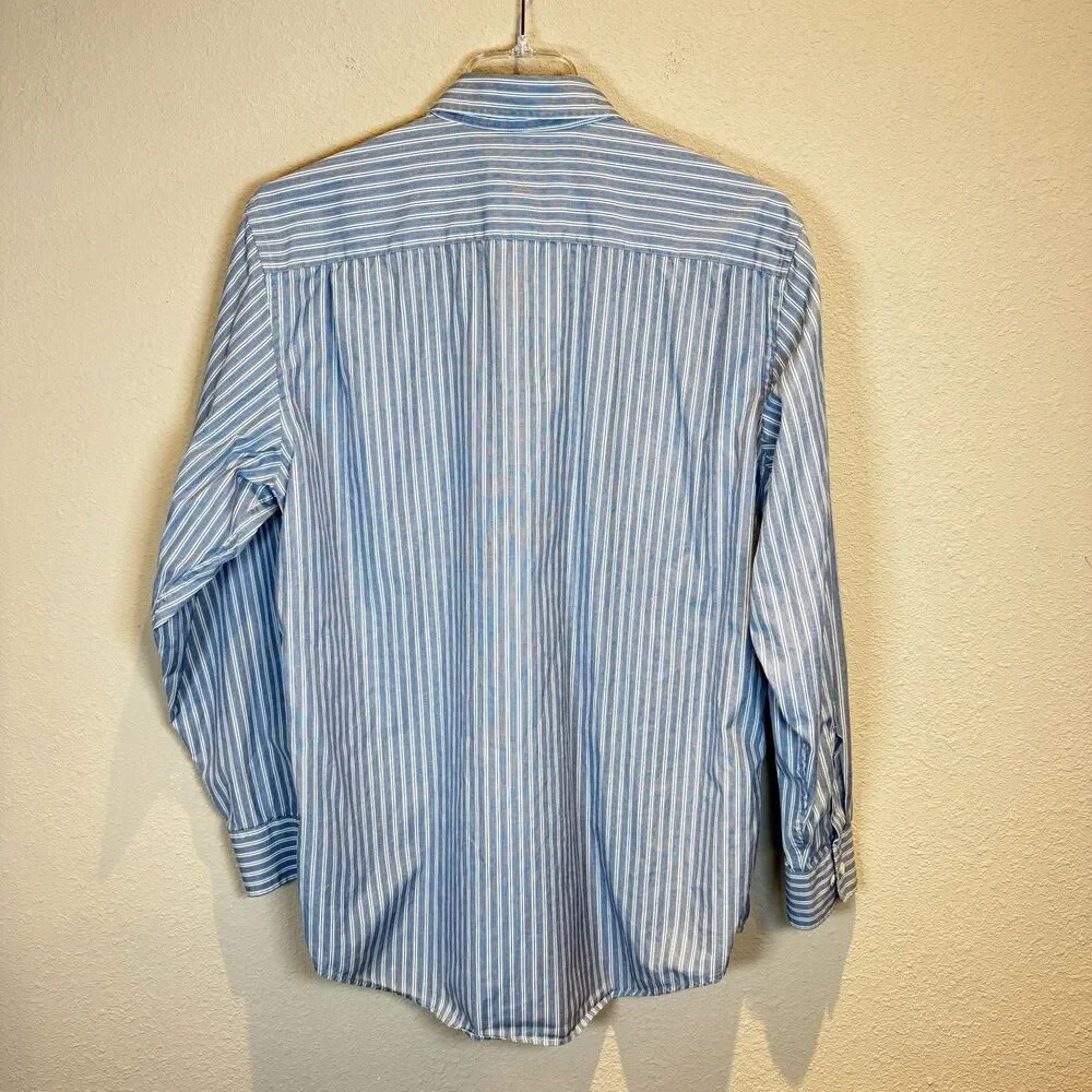 Banana Republic Shirt Mens L Blue Striped 100% Cotton‎ Long Sleeve Button Up